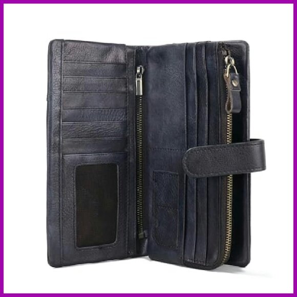 Genuine Leather Women's Wallet Large Capacity RFID Blocking Clutch - Picture 2 of 7